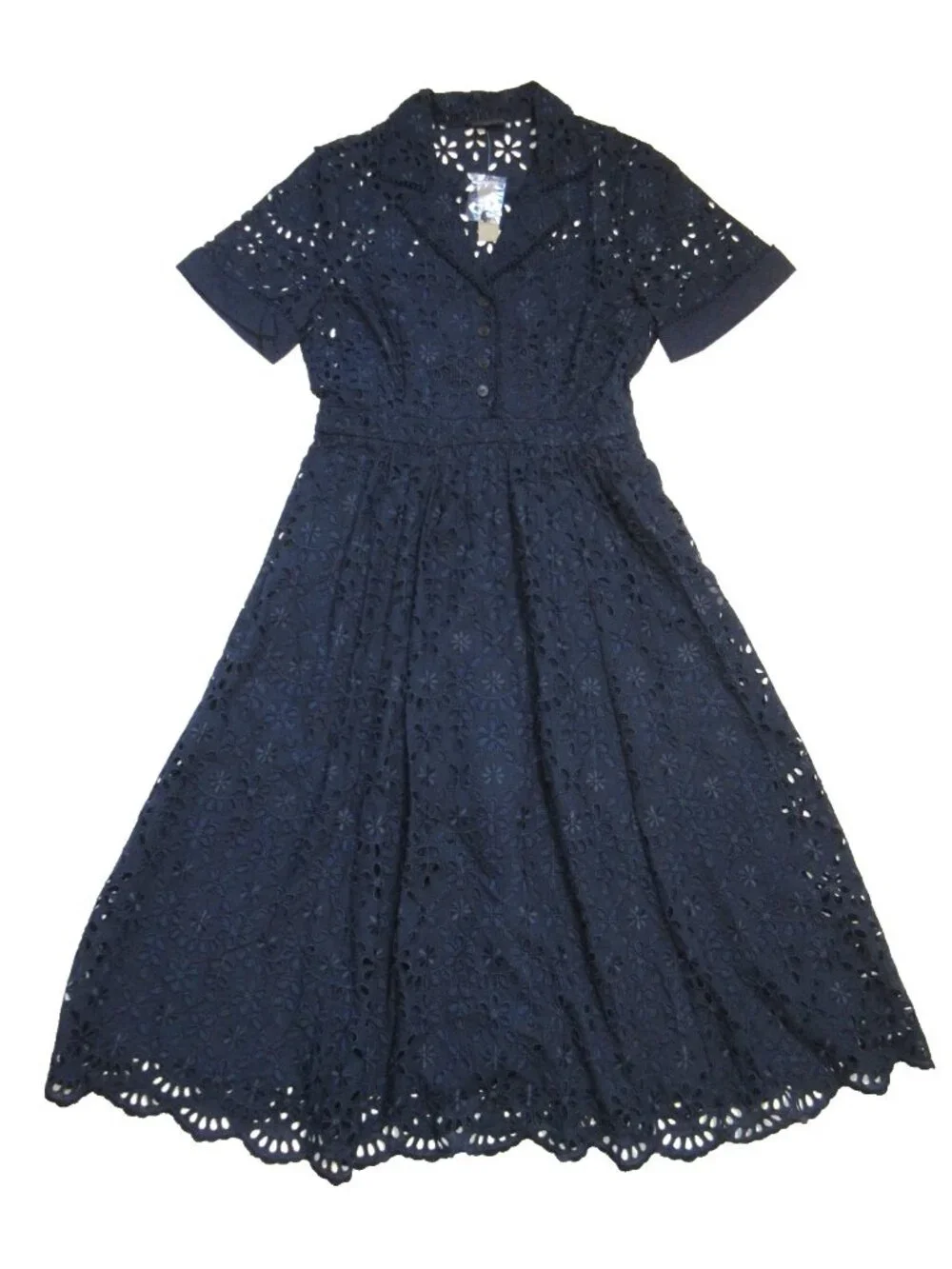 NWT J.Crew Short-sleeve A-line in Navy Blue Embroidered Eyelet Dress 8